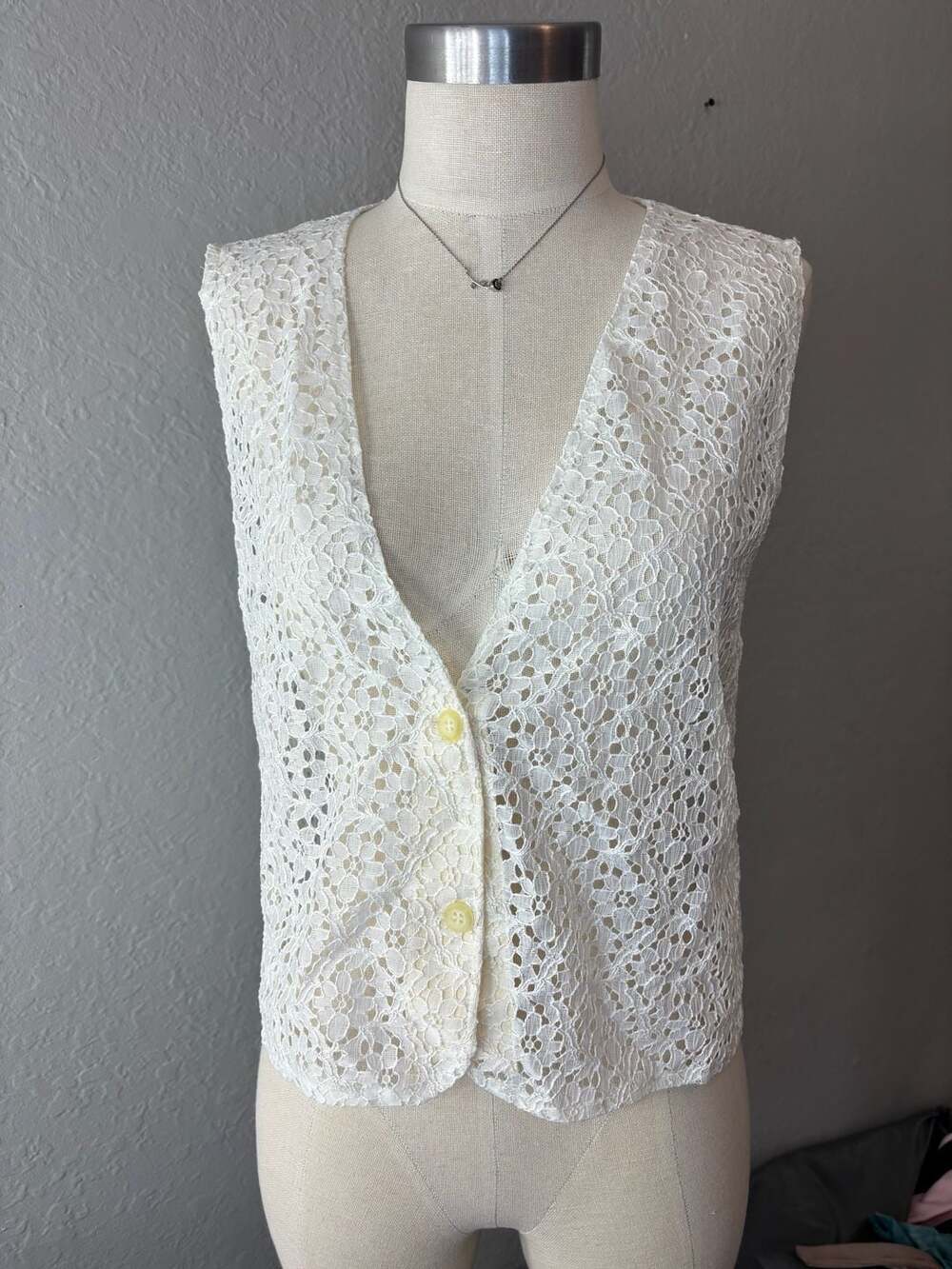 Vintage White Floral Lace Button-Up Vest